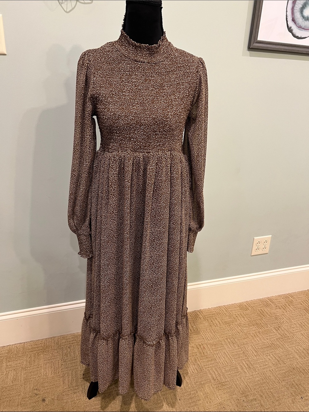In Bloom Brown Printed Smocked-Waist Maxi Dress